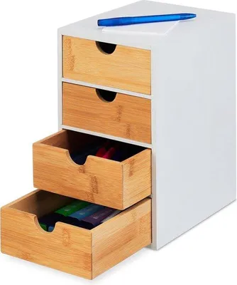 Produktbild von Famanu Büro Organizer mit 4 Schubladen - Bamboe und Weiß