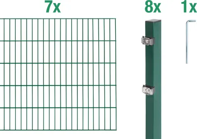Produktbild von Alberts Doppelstabmatten Zaun, Höhe 160 cm, Länge 14 m, Zaun-Komplettset zum Einbetonieren, grün, Pfosten 60x40 mm