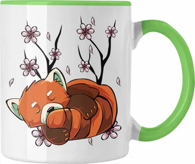 Produktbild von Trendation - Lustige Roter Panda Tasse - Ein süßes Geschenk für Panda-Liebhaber (Grün)