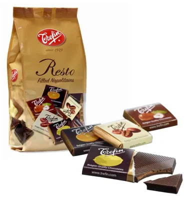 Produktbild von Trefin Belgian filled Chocolates Napolitains Resto 1000g Beutel (gefüllte belgiche Schokolade 3-fach sortiert)