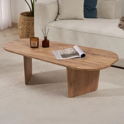 Immagine prodotto di Dmora Tavolino da Salotto Dozza 130x65x40h cm Marrone Rovere Nodi, Forma Ovale Materiale Piano in Legno Nobilitato