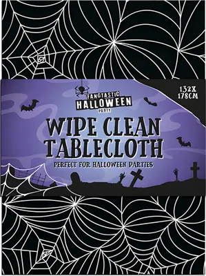 Produktbild von Schwarze Halloween Tischdecke mit weißen Spinnweben 132x178cm