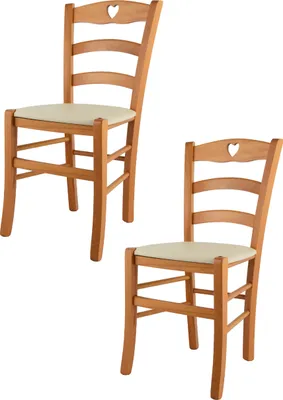 Produktbild von t m c s Tommychairs - 2er Set Stühle CUORE für Küche und Esszimmer, Robuste Struktur aus lackiertem Buchenholz im Farbton Honig und gepolsterte Sitzfläche mit Kunstleder in der Farbe Elfenbein bezogen