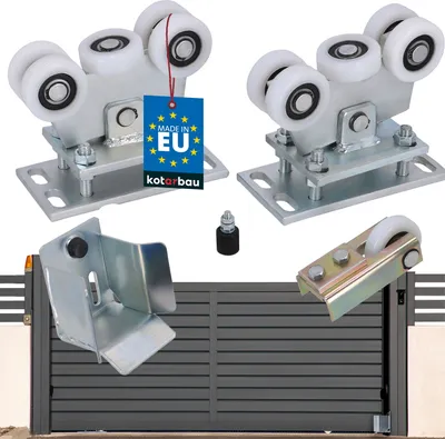 Produktbild von KOTARBAU® Laufrolle für Schiebetor Set 5-Rollen Profil 80x80 mm Torrollen verzinkter Stahl Laufrollen für Eingangstore Schiebetore Komplettset Schiebetür Schiene Laufschiene mit Rollen Bodenführung