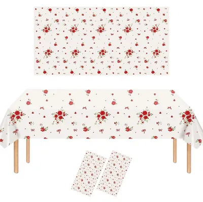 Immagine prodotto di Set di 2 tovaglioli, lavabili, 137 x 274 cm, bianchi, con motivo floreale, impermeabili