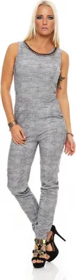 Produktbild von Damen Jumpsuits Overall mit Taschen Kette; Grau Meliert/S/M 36/38