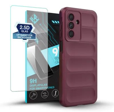 Produktbild von Handy Hülle für Samsung Galaxy A26 5G mit 9H Displayglas Displayschutz Plus Grip Case Cover Schutzhülle Softgrip Farbe: Burgunder Rot