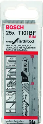 Image de Lame de scie sauteuse T 101 BF Bosch, lot de 25 pièces, Clean for Hard Wood | 3165140127714