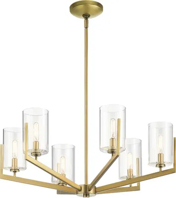 Produktbild von Kronleuchter Metall Glas H: max. 123,7 cm in Messing gebürstet E14 Vintage Design Lüster Pendelleuchte