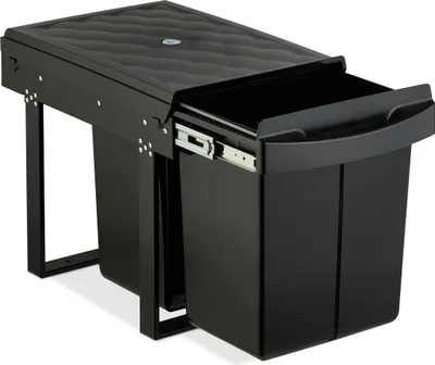 Zdjęcie produktu dla Relaxdays – wbudowany kosz na śmieci, 2 przegrody, 2x 20 l, wys. x szer. x gł.: 41,3 x 34 x 51,8 cm, wysuwany, system na śmieci do szafki dolnej, czarny