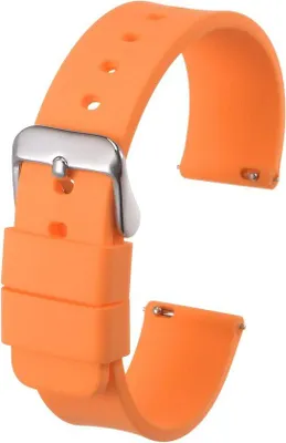 Imagen del producto de Pulsera plateada con cierre de liberación rápida, de 18 mm de ancho, con una correa de goma suave, acero inoxidable y de color naranja, para hombres y mujeres.