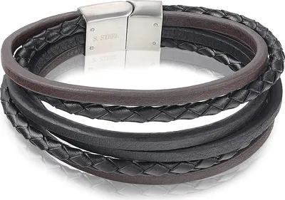 Produktbild von Karisma Männer Braunes und Schwarzes Lederarmband Edelstahl Lederband Farbwahl Länge 21cm - Silber