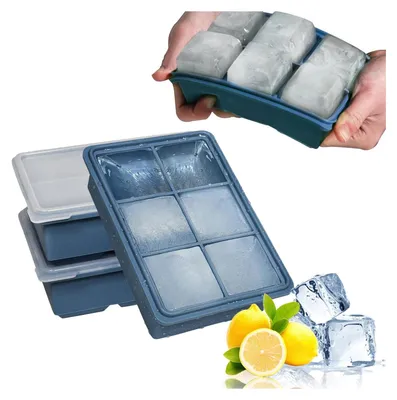 Produktbild von 3 Stück XXL Eiswürfelform, 18-Fach Silikon-Eiswürfelschale mit Deckel, Große Eiswürfel 4,8cm, Stapelbar und Spülmaschinenfest Silikon-Eiswürfel, BPA-Frei für Bier Cocktails Whisky