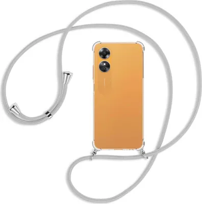 Produktbild von Handykette Backcover-Schutzhülle mit Band (Metall silberfarben) für Oppo A17 4G (CPH2477, 6.56'') - silbergrau