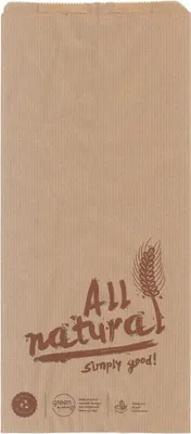 Produktbild von 500 Bäckerfaltenbeutel 435 20+7x48 cm Kraftpapier braun Motiv „All Natural“