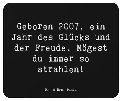 Produktbild von Mr. & Mrs. Panda Mauspad Spruch 2007 Geburtstag - Schwarz - Geschenk, Mouse Pad, laptop mousepad, Geburtstagsgeschenk, besondere Momente, Geboren, Jubiläum, Jahr, pc, am