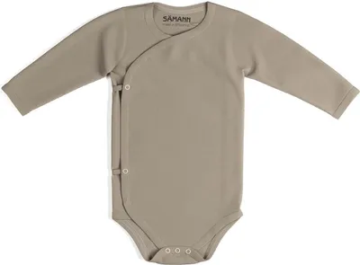 Produktbild von Baby Wickelbody aus 100% Baumwolle langarm nicht gerippt 0-3 M Simply Taupe