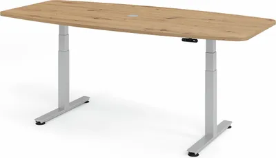 Produktbild von HAMMERBACHER Konferenztisch XDSM22 ahorn Tonnenform, T-Fuß-Gestell grau, 220,0 x 103,0 x 62,0 - 127,0 cm