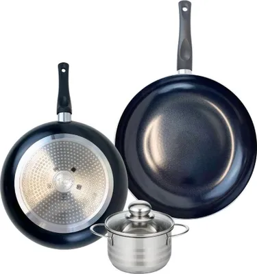 Image de Ensemble de 2 Poêles de cuisson 28 et 32 cm et 1 faitout 14 cm Elo Prima Brillant