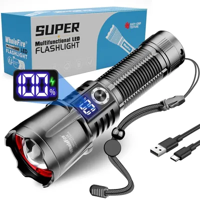 LED-Taschenlampe 150.000 Lumen, wiederaufladbar, wasserdicht, USB-C, 5 Modi
