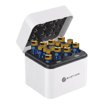 Obrázek produktu pro BLUETOUCH nabíječka pro 16 baterií AA/AAA 1.5 V Li-ion - 16 baterií v balení (8× AA, 8× AAA)