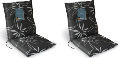 Produktbild von LILENO HOME Gartenstuhl Auflagen als [2er Set - Niedriglehner] in Blume Anthrazit-Weiß - bequeme Liegen als Sitzauflagen für Gartenmöbel - Stuhlkissen für Gartenstühle und Klappstühle