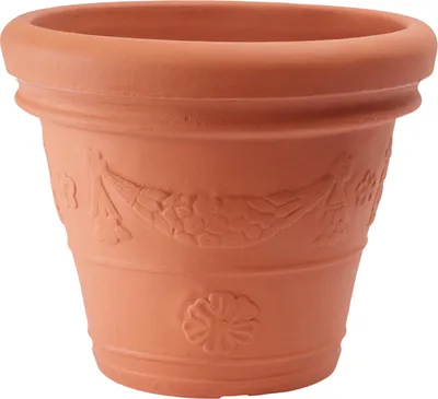 Produktbild von Garden Italia Vasen Runder Blumentopf Glocke mit Girlande ICF Durchmesser 67 cm hoch. 52 Hergestellt in Italien aus terrakottafarbenem Harz – Frostbeständig – Leicht stoßfest, 67