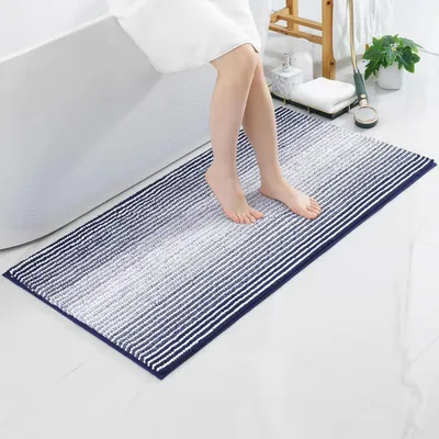 Productafbeelding van Badmat chenille, 60 x 120 cm, marineblauw, absorberend, antislip, wasbaar