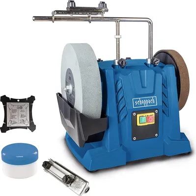 Obrázek produktu pro Scheppach Tiger 7000s mokré broušení | 200W indukční motor, brusný kámen z oxidu hlinitého 250 x 50 mm zrnitost 220 | včetně univerzálního zařízení