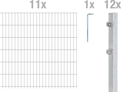 Produktbild von Alberts Doppelstabmattenzaun 6-5-6, Matten 2,50 m, Höhe 2,03 m, Länge 27,5 m, feuerverzinkt, Zaun als Komplettset, Pfosten mit Klemmlasche 60x40 mm