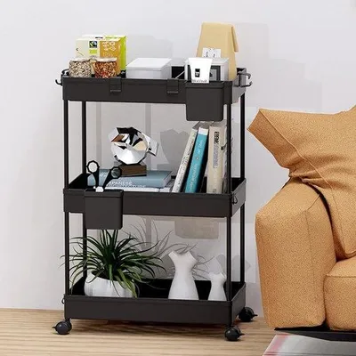 Image de Chariot de service de style rustique avec plateau à boissons sur roulettes - Meuble de rangement 22 x 61 x 40 cm