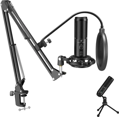 Produktbild von SCHALLFORT USB-Mikrofon Vibe7-ONE (7-teiliges Set), 192 kHz/24 bit Sampling, Plug & Play, AUX, Touch-Bedienung, Kondensatormikrofon mit Mikrofonarm und Tischstativ
