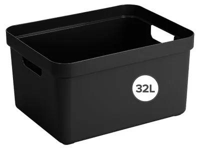 Aufbewahrungsbox 32L Schwarz, stapelbar, mit Griffen, 44,5x34,5x24,3 cm