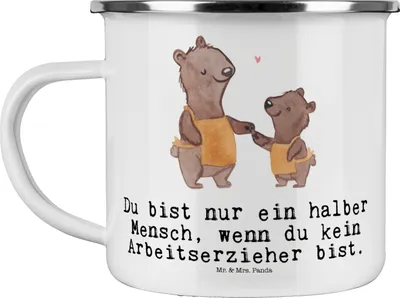 Produktbild von Mr. & Mrs. Panda Teetasse Arbeitserzieher Herz - Weiß - Geschenk, emaillebecher, Emaille Tasse, Ausbildung, Lustig, Pott, Spruch, Teebecher, Beruf, Studium, Becher