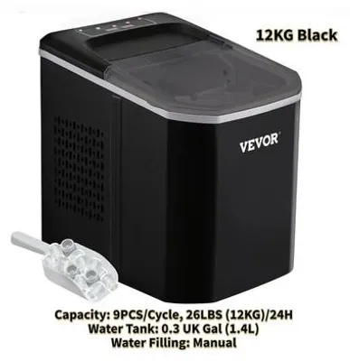 Zdjęcie produktu dla Elektryczna maszyna do lodu, czarna, 2,4 l, z filtrem wody