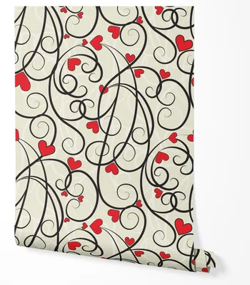 Produktbild von Vliestapete Herzen Muster Beige Schwarz Rot Moderne Tapete Wohnzimmer Schlafzimmer Küche Flur Romantisch Design Wanddeko UV-beständige Tapete 10m x 0.5m