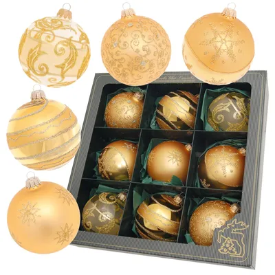 Produktbild von Krebs Glas Lauscha Christbaumkugeln Gold - groß - 4er Boxset - Größe ca. 10cm