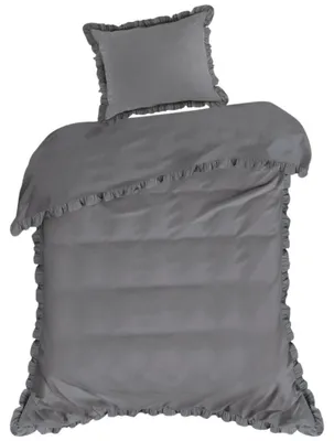 Zdjęcie produktu dla Pościel bawełniana z falbanką 140x200 + 70x80 cm stalowa