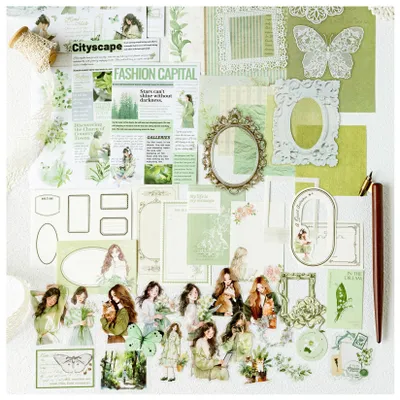 Image de Kit d'accessoires pour scrapbooking - Avec des autocollants et du papier décoratif - Pour la création de carnets de souvenirs ("junk journals") - Multicolore
