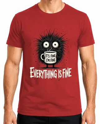 Immagine prodotto di "Va tutto bene, sto bene, tutto è a posto" - T-shirt da uomo, colore rosso, taglia M. (Stampa sarcastica)