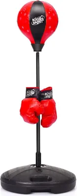 Produktbild von Boxset Standboxsack mit Boxhandschuhen & Pumpe, von 81cm bis 122cm hoehenverstellbares Punchingball Set mit Grosser Kapazitaetsbasis für Kinder über 3 Jahren, rot und schwarz