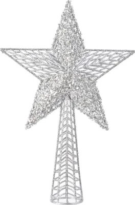 Produktbild von Christbaumspitze Stern Kunststoff 37 x 25 cm Gold / Silber Glitzer Pailletten Weihnachtsbaum Spitze, Farbe:Silber