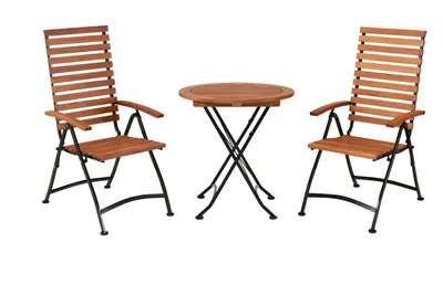 Produktbild von Merxx Balkonset Schlossgarten 3tlg., 2 Klappsessel, Klapptisch Ø 70 cm, Flachstahl mit Eukalyptus