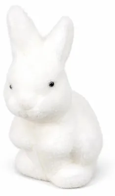 Obrázok produktu pre Veľkonočný zajačik dekorácia figúrka flokovaný biely zajačik 10 x 6 x 6 cm