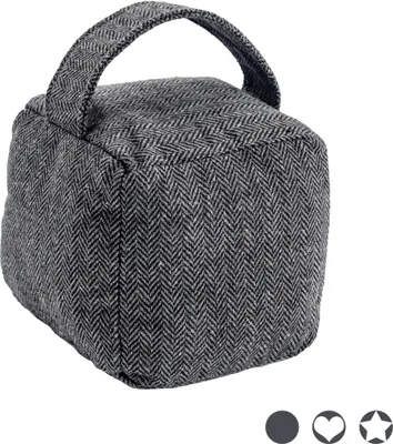 Produktbild von Moderner, grauer und quadratischer Türstopper. Fischgrätenmuster-Türstopper mit Griff