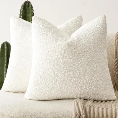 Imagen del producto de Omgoods - Juego de 2 fundas de cojín decorativas de tejido bouclé, 50x50 cm, color crema