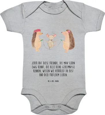 Produktbild von Mr. & Mrs. Panda Strampler Baby Igel Seilhüpfen 1. - 3. Monat - Heather Grey - Geschenk, Kindergarten, Lustige Sprüche, Maus, strampelanzug, Babybody, Babystrampler