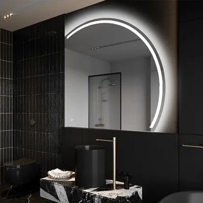 Produktbild von Unregelmäßiger asymmetrischer angeschnitten Spiegel mit LED Beleuchtung 90 x 90 cm - mit LED Beleuchtung - LED Farbe Kaltweiß 7000K - Individuell Nach Maß - Beleuchtet Wandspiegel Lichtspiegel Badezimmerspiegel - Sensor Schalter - OKRHB223