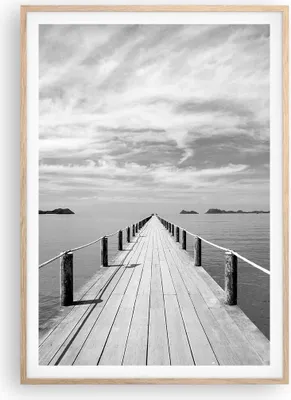 Produktbild von Gerahmtes Poster - Rahmen in heller Eiche - Holz Brücke Meer - 70x100 cm - Wand Bild - Wanddeko - Wandbilder - Kunstposter - Wandposter - Bilderrahmen - Bilder - Kunstdruck - P2NPA70x100-4985