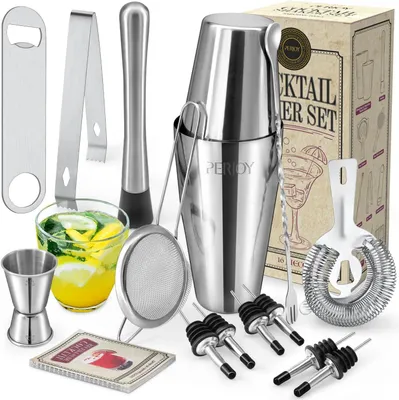 Produktbild von Cocktail-Set – 16-teilig – Edelstahl-Barzubehör für den Heimgebrauch – Cocktail-Set als Geschenk
